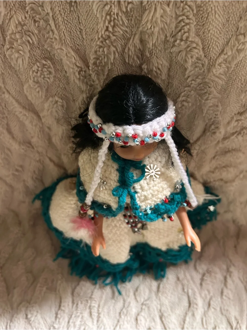 Beautiful Native American Princess Doll With Crocheted Dress And Headband